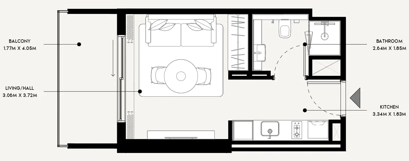 Azizi Venice Studio floor plan, 356 sqft