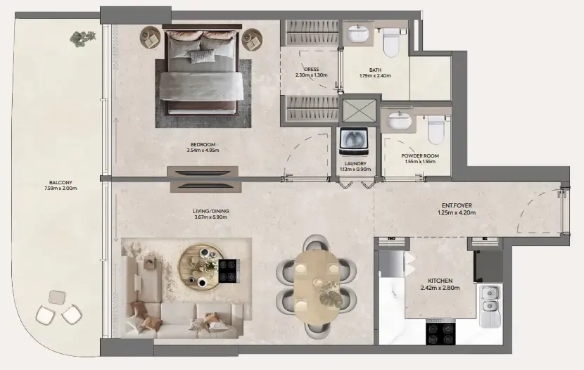 Hermina by Casagrand 1 bed floor plan, 853 sqft