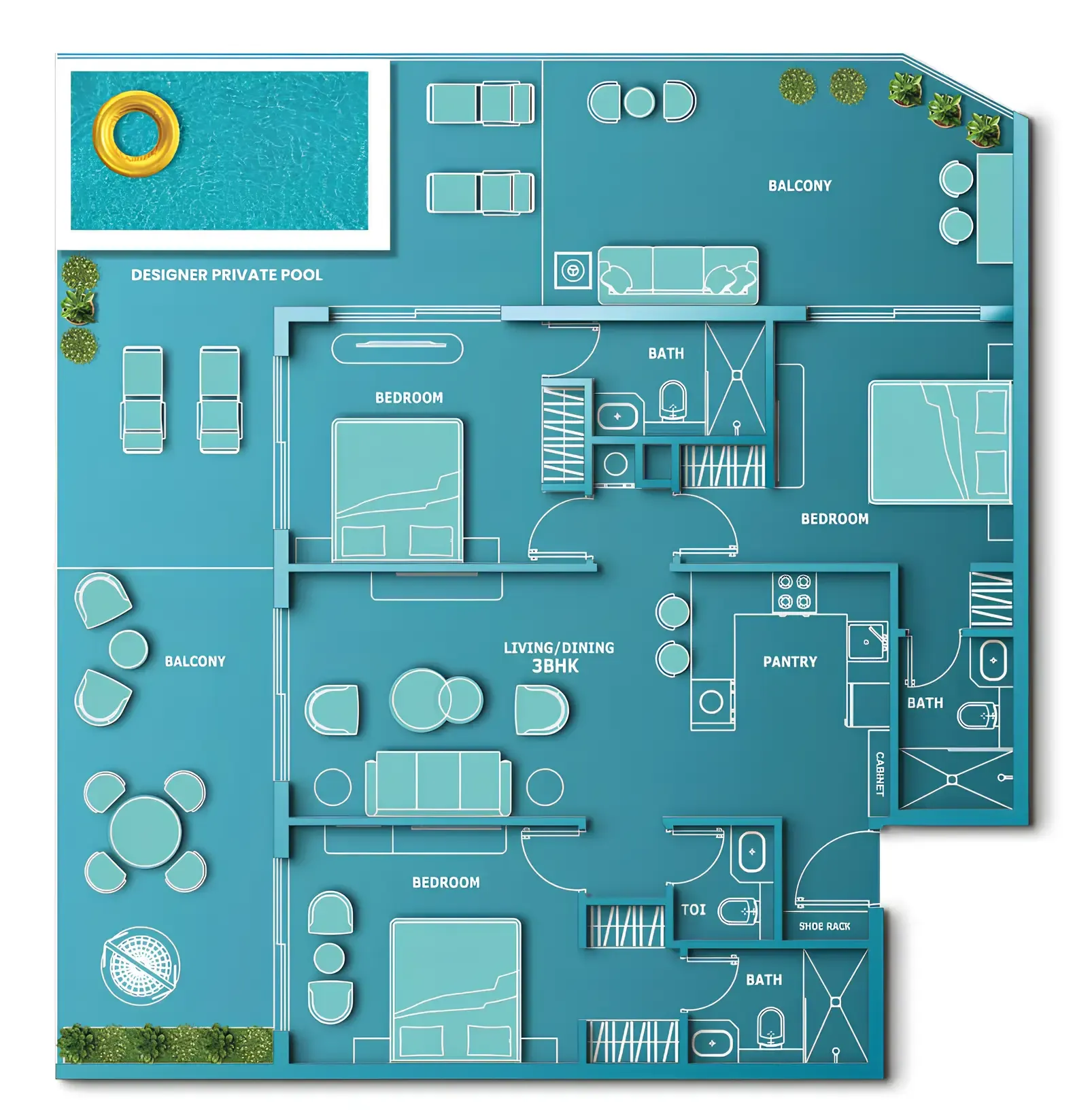 Aqua Dimore 3 bed floor plan, 1,880 sqft
