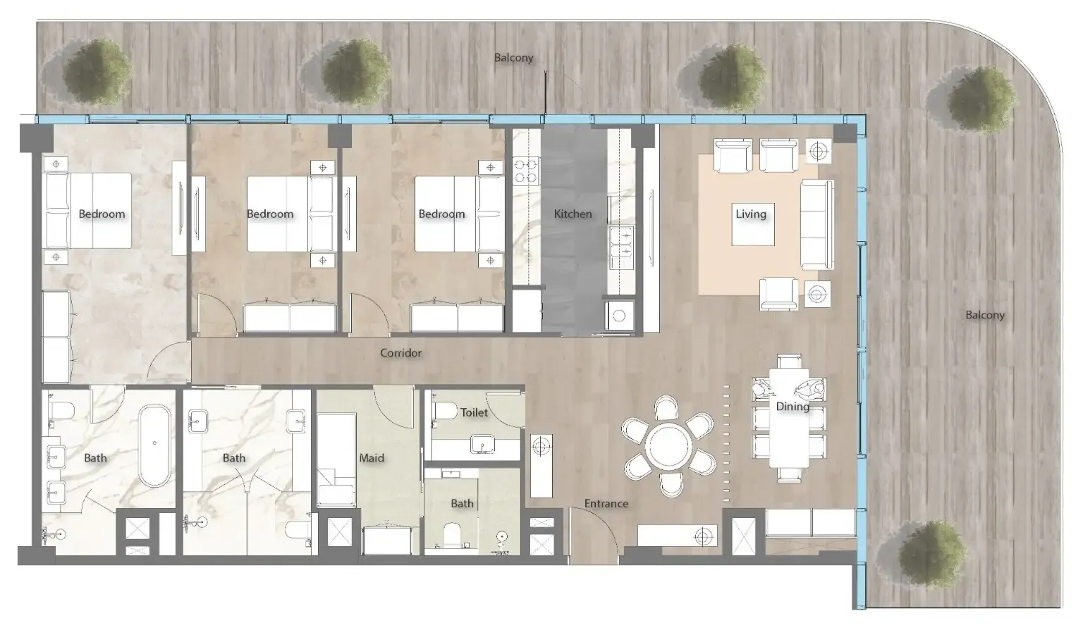 Yas Beach Residence 3 bed floor plan, 2,603 sqft