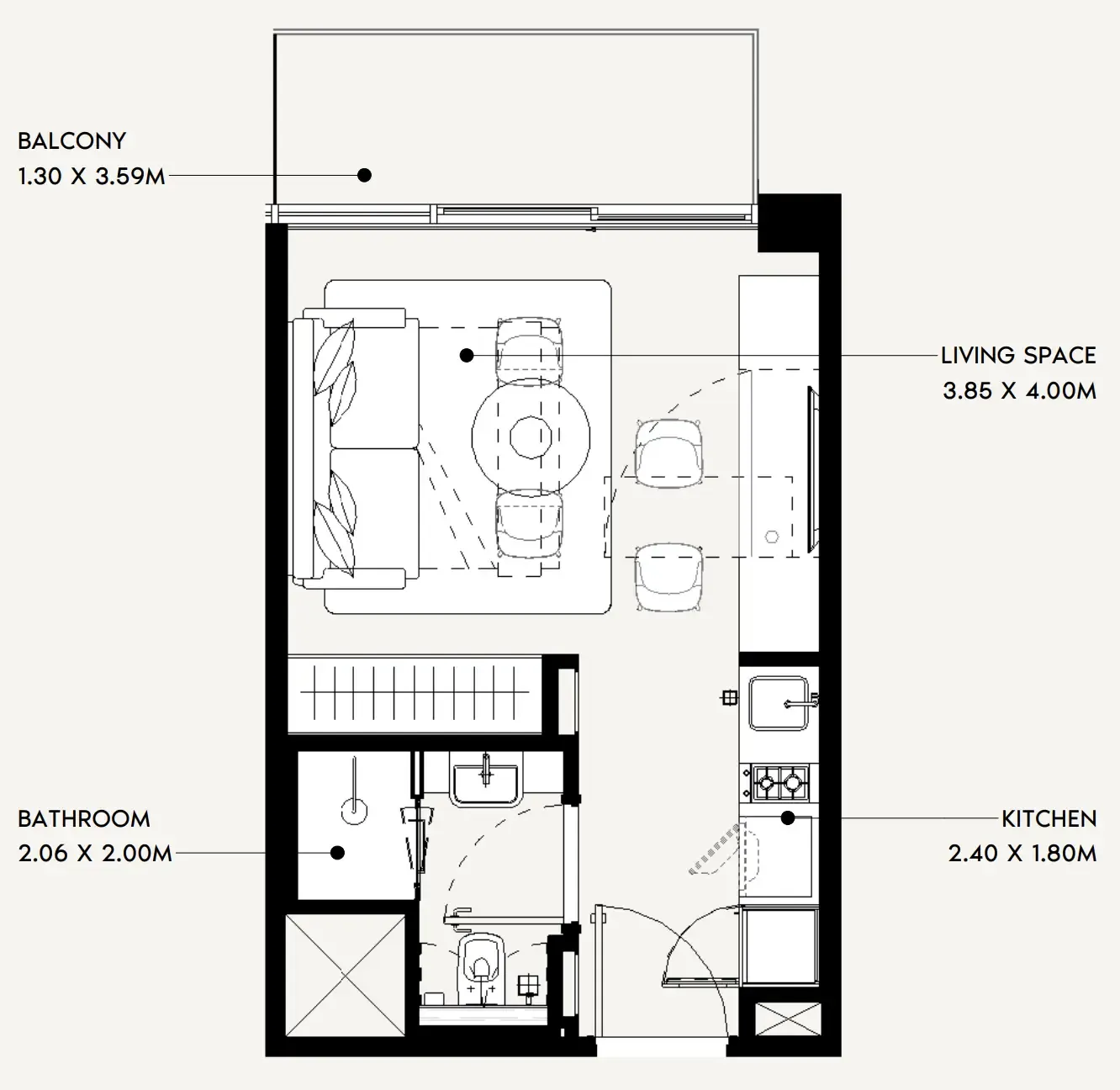 Jaddaf Beach Oasis Studio floor plan, 326 sqft