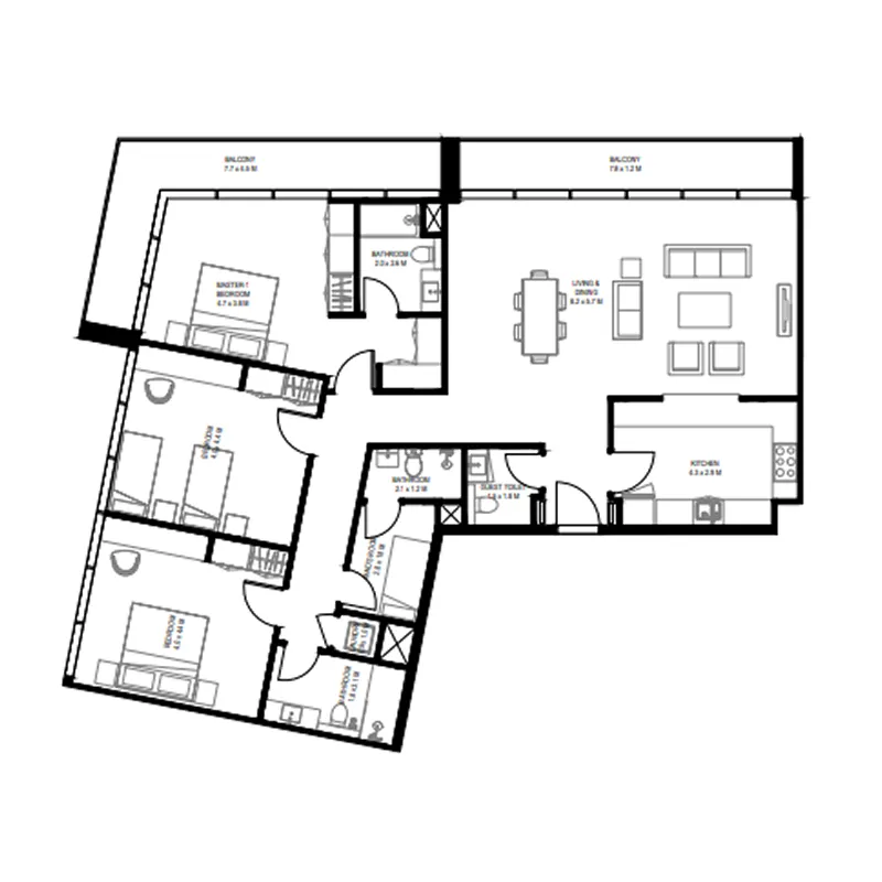 Nesba 1 Aljada 3 bed floor plan, 2,061 – 2,407 sqft