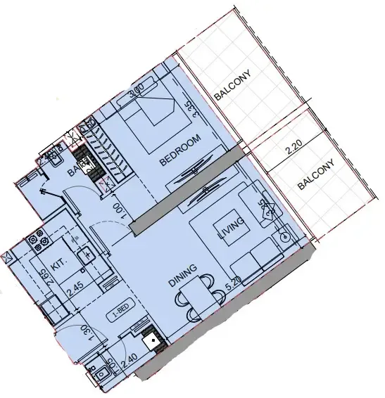 Binghatti Cullinan 1 bed floor plan, 754 sqft