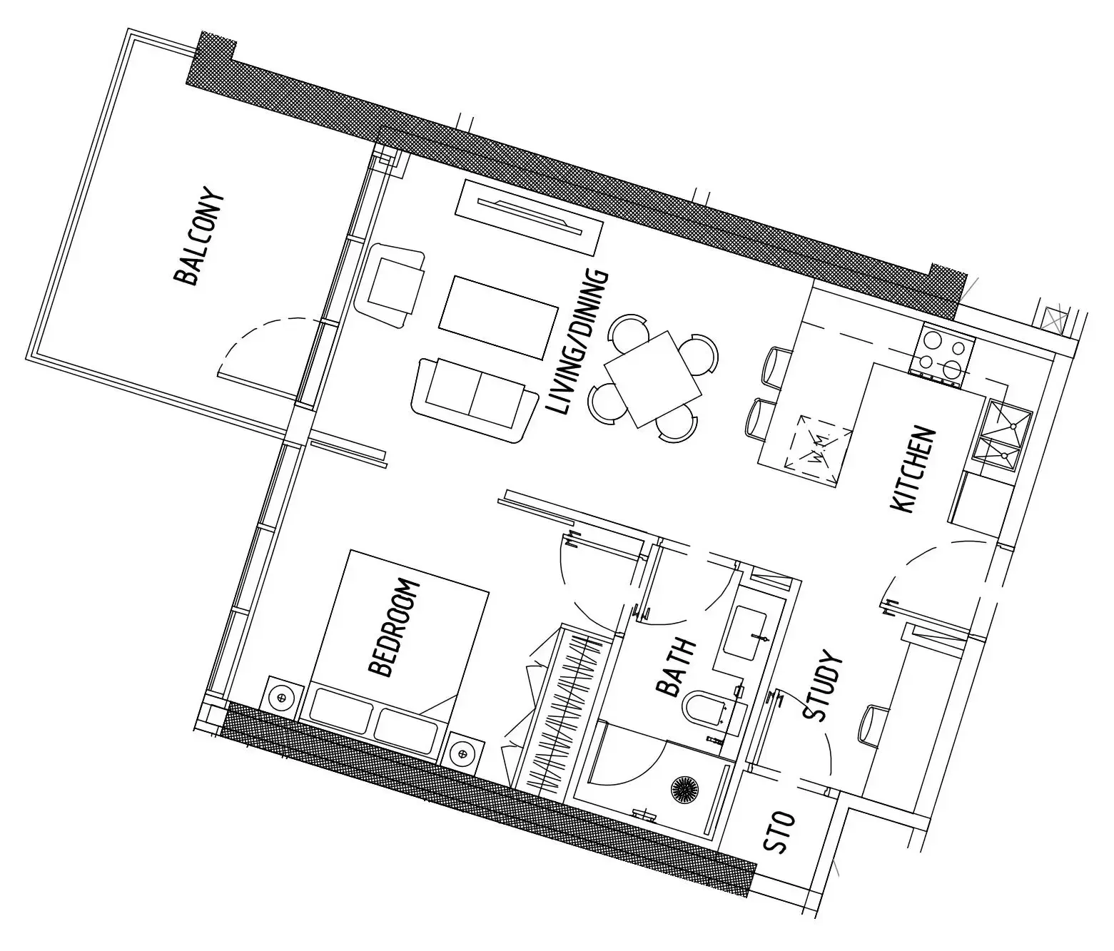 Damac District 1 bed floor plan, 685 sqft