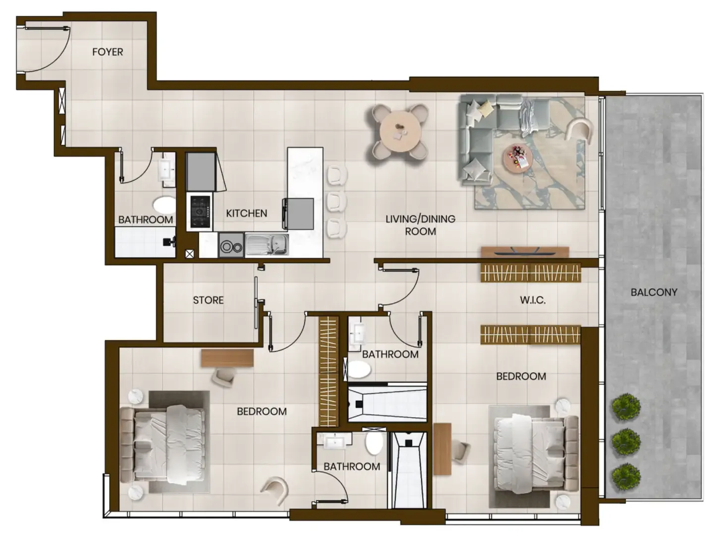 Butterfly Towers 2 bed floor plan, 1,413 sqft