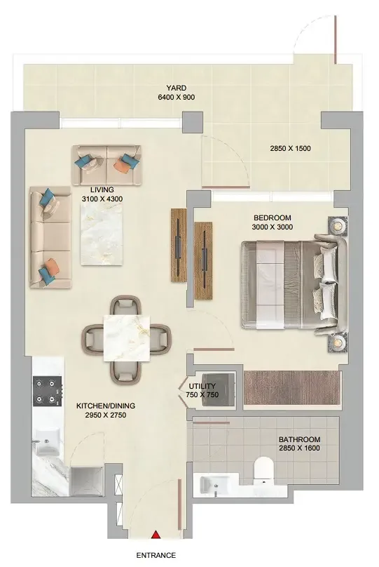 The Woods at Sobha Sanctuary 1 bed floor plan, 626 sqft