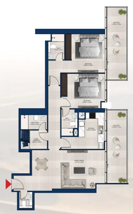 Al Vista 2 bed floor plan, 1,525 sqft