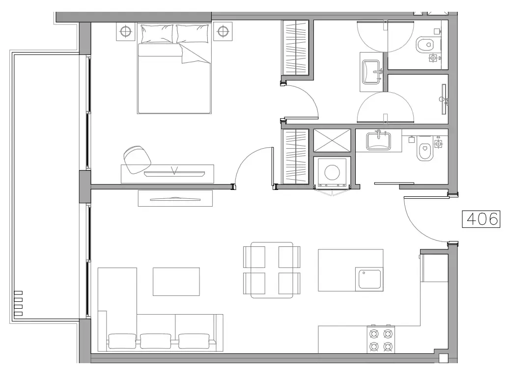 Trevino 1 bed floor plan, 720 sqft