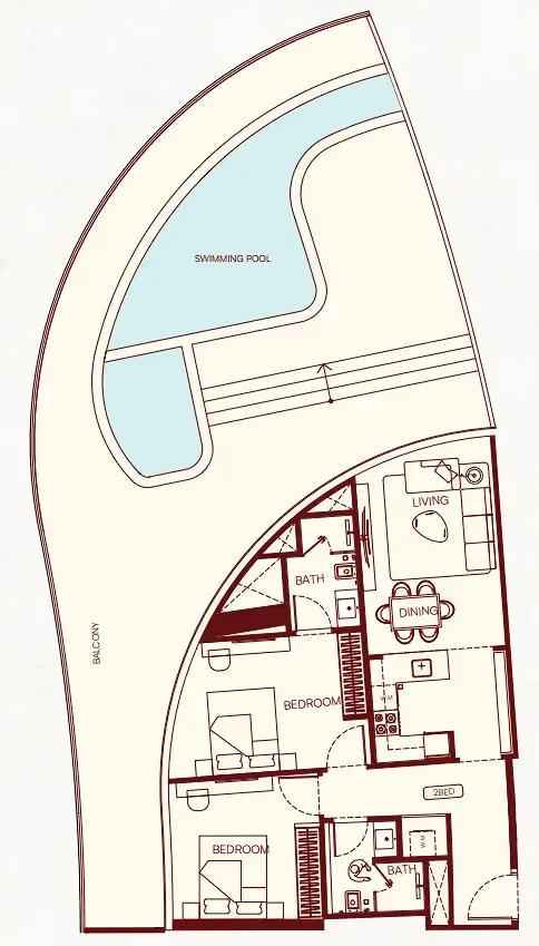 Binghatti Skyflame 2 bed floor plan, 2,113 sqft