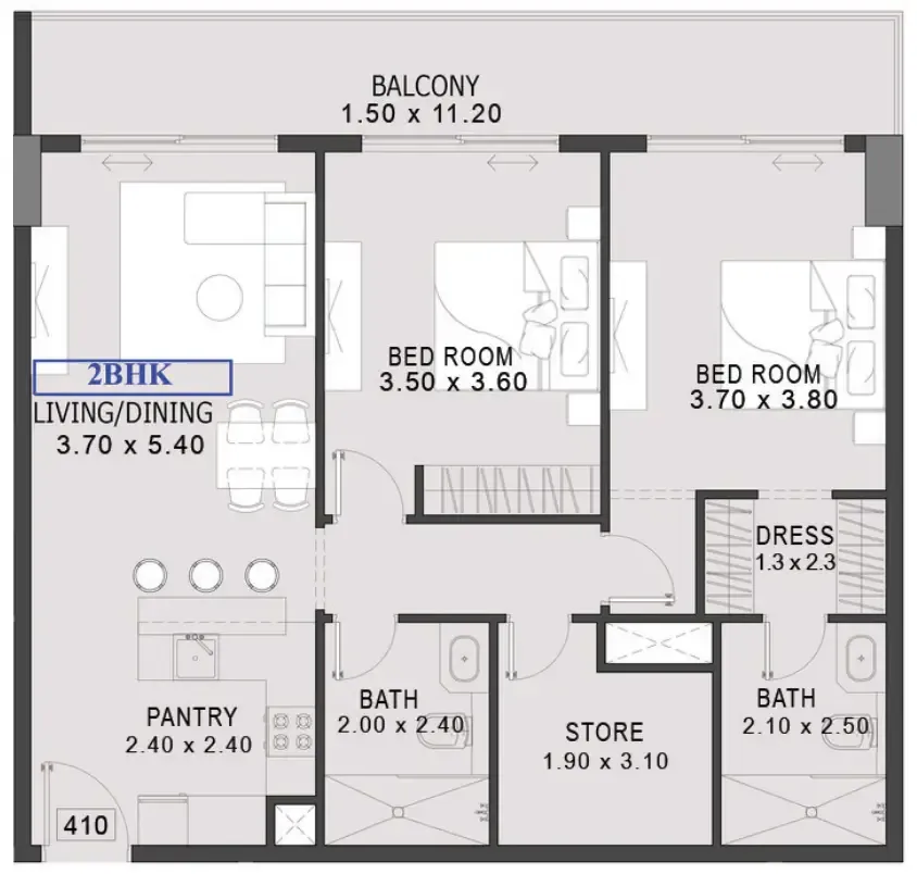 One By Preston 2 bed floor plan, 1,166 sqft