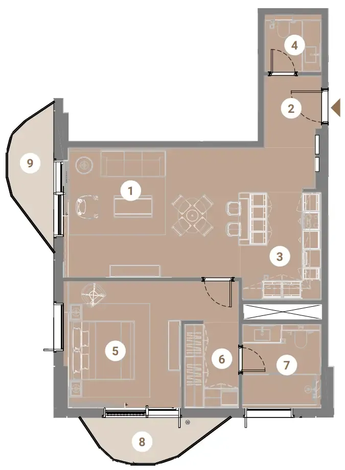 Takaya 1 bed floor plan, 944 sqft