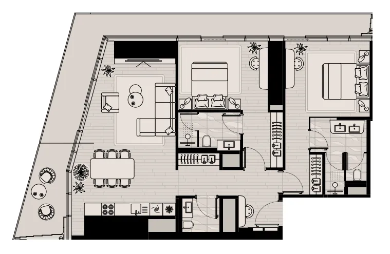 Iconic Tower 2 bed floor plan, 1,607 sqft