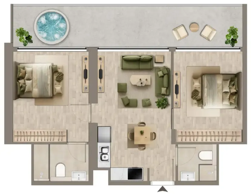 Colibri Views 2 bed floor plan, 881 sqft