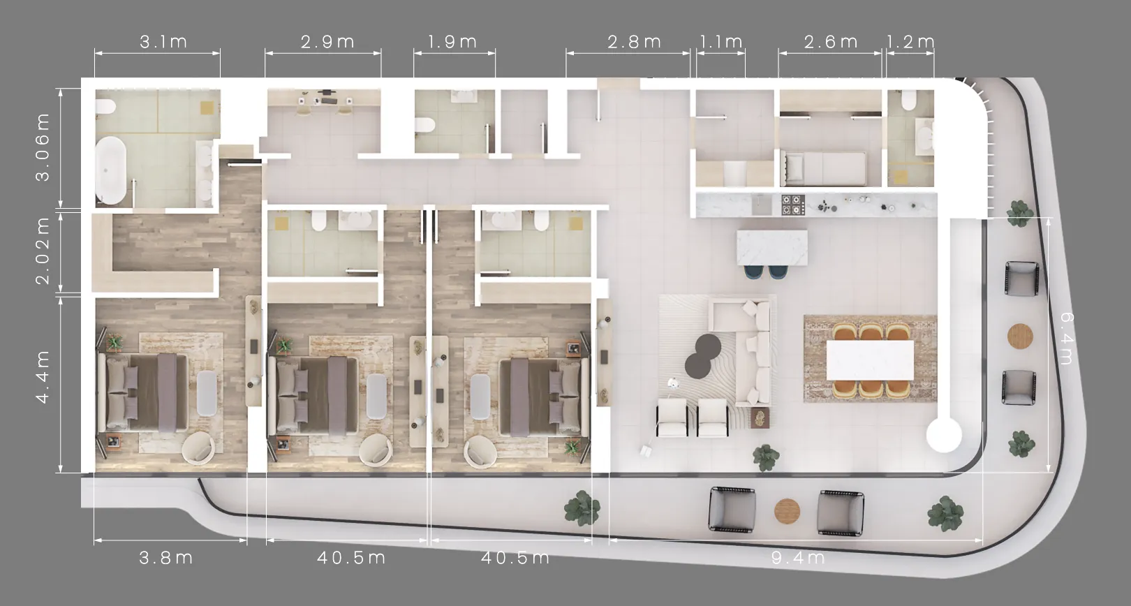 Mamsha Gardens 3 bed floor plan, 2,822 sqft