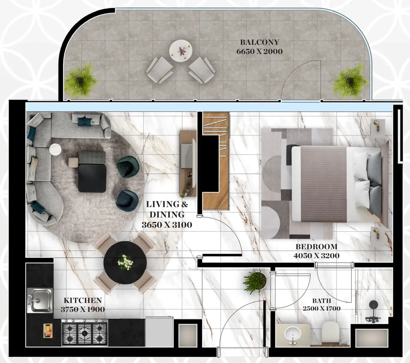 Empire Livings 1 bed floor plan, 585 sqft