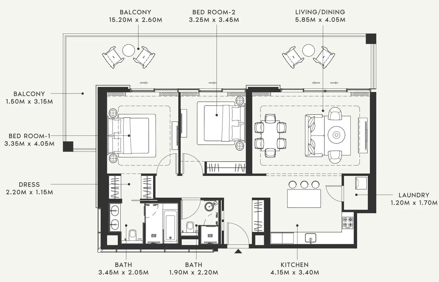 Riviera 58 2 bed floor plan, 1,570 sqft