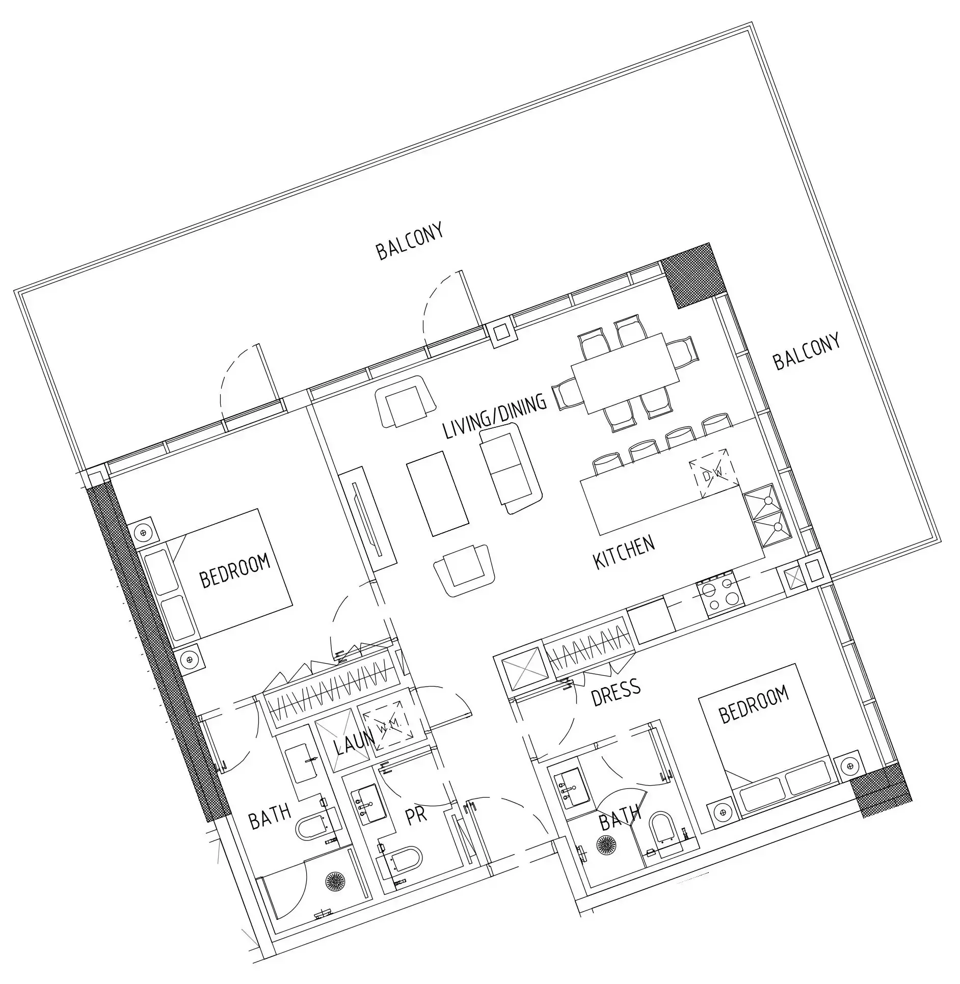 Damac District 2 bed floor plan, 1,403 sqft