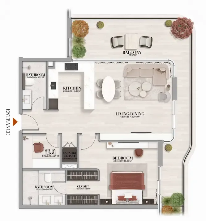 Gate Eleven by Amwaj Development 1 bed floor plan, 1,071 sqft