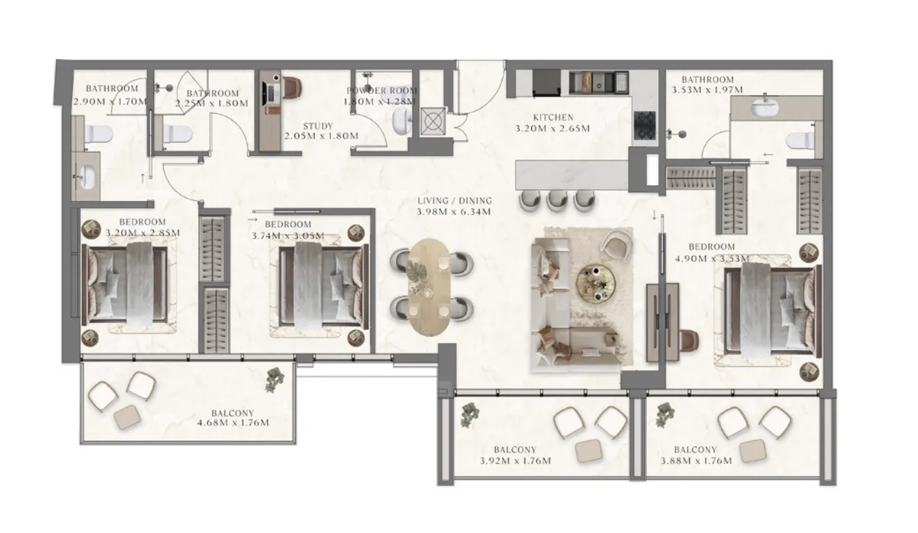 The Collection at Taiyo 3 bed floor plan, 1,475 sqft