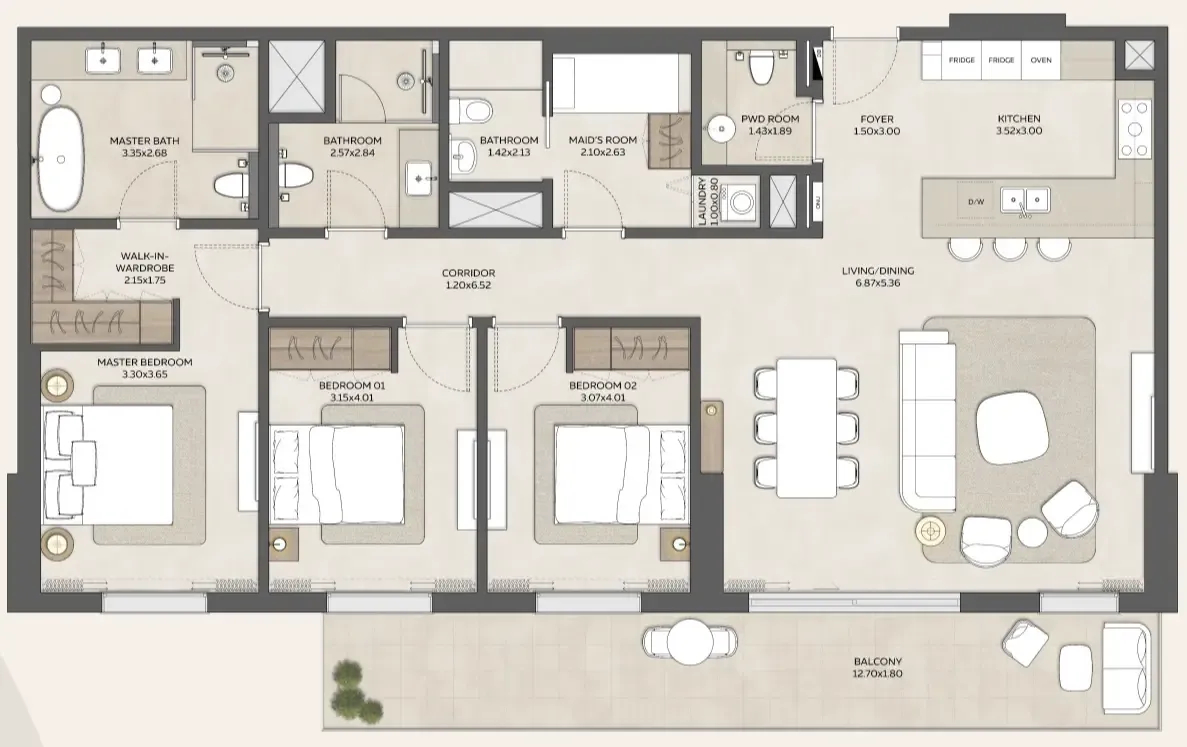 Expo Valley Views - Ghadeer 3 bed floor plan, 1,820 – 1,826 sqft
