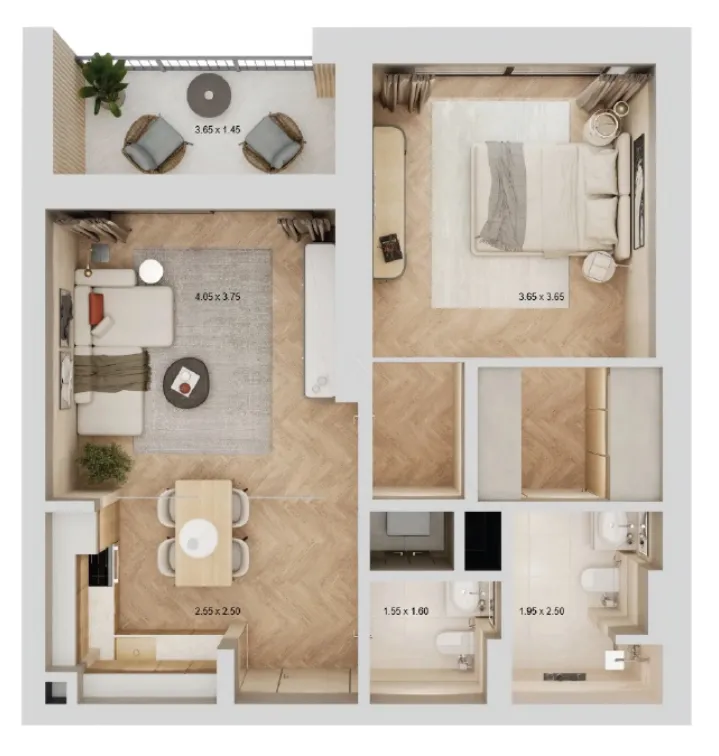 Arisha Terraces 1 bed floor plan, 728 sqft