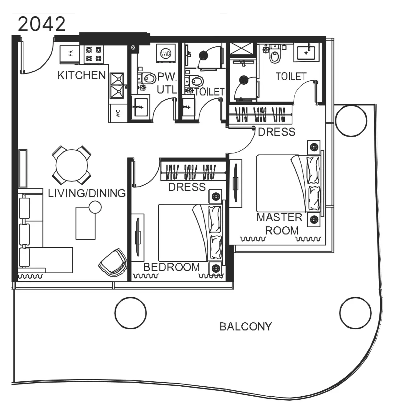 The WOW Tower 2 bed floor plan, 1,299 sqft