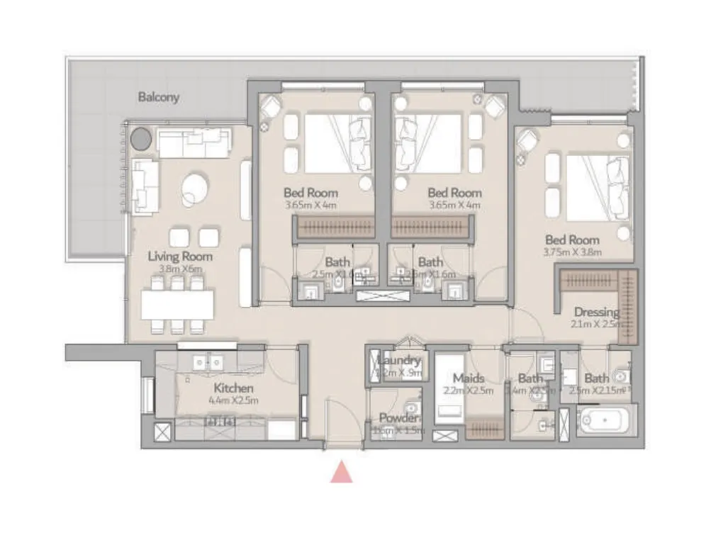 South Square Tower S1 3 bed floor plan, 1,704 sqft