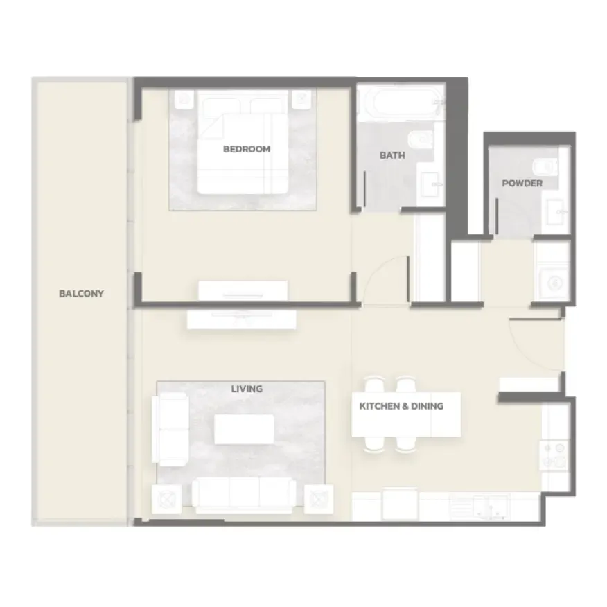 Tonino Lamborghini Residences 1 bed floor plan, 1,008 sqft