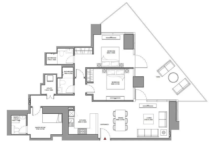 Skyscape 2 bed floor plan, 1,662 sqft