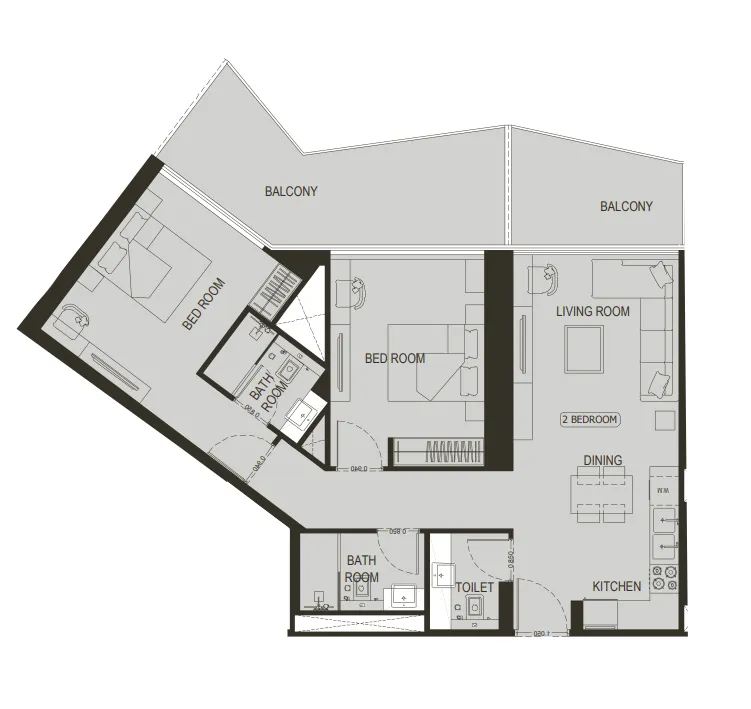 Binghatti Haven 2 bed floor plan, 1,183 sqft