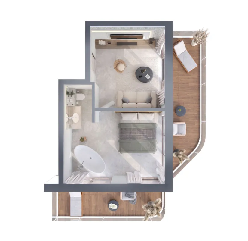 Amani Melasti 1 bed floor plan, 635 sqft