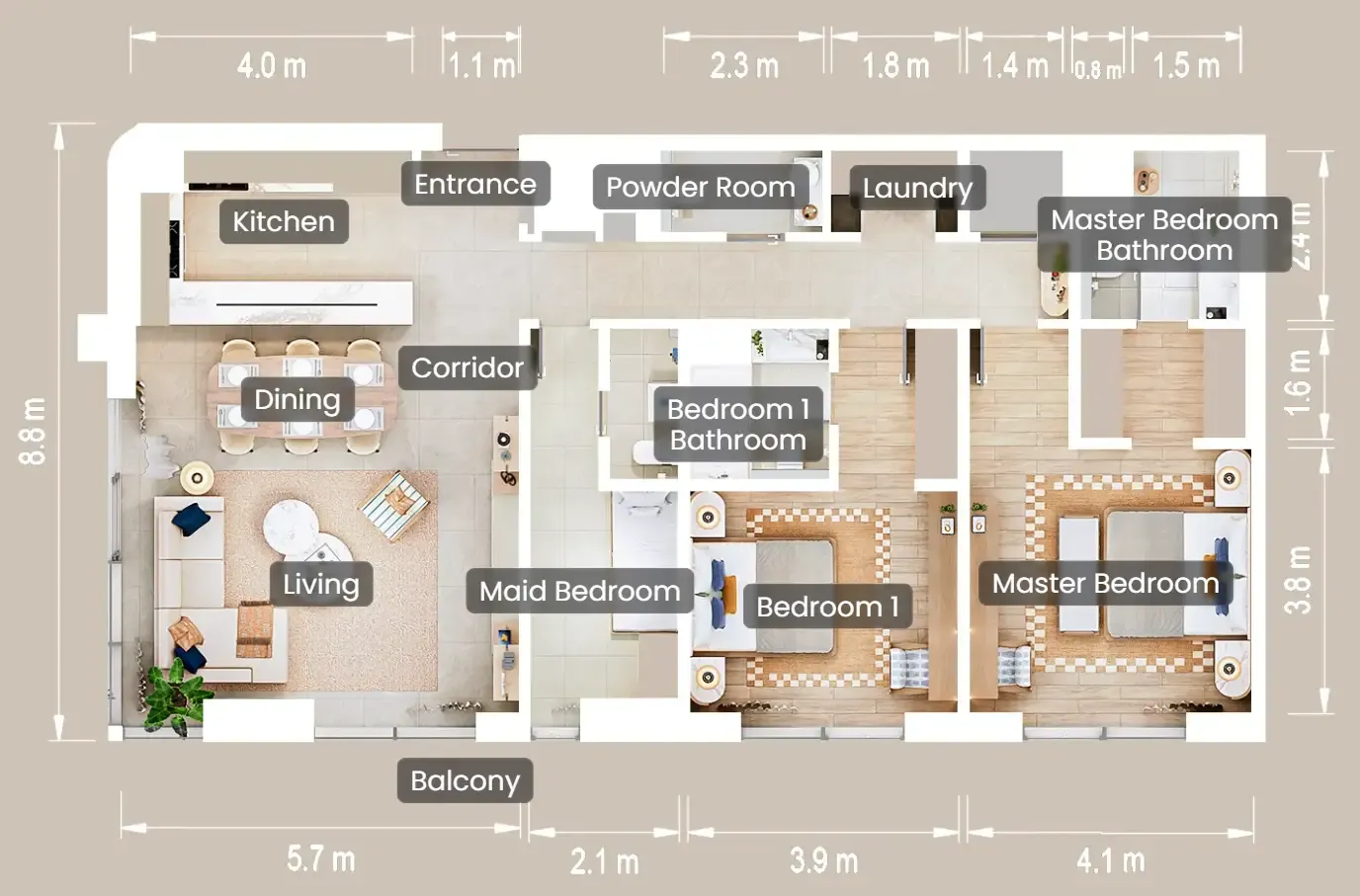 The Beach House Fahid 2 bed floor plan, 1,663 sqft