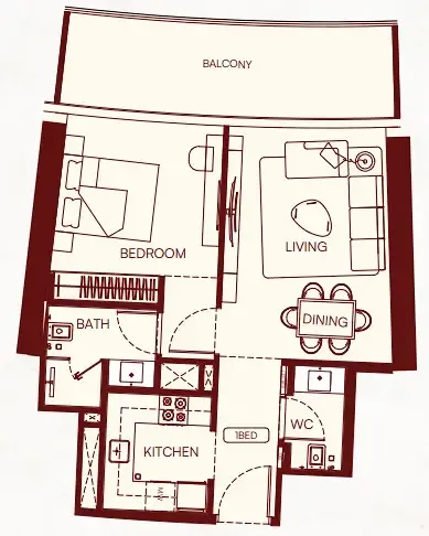 Binghatti Skyflame 1 bed floor plan, 721 – 722 sqft