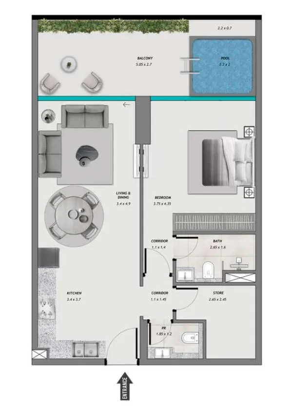 Samana Resorts 1 bed floor plan, 919 sqft
