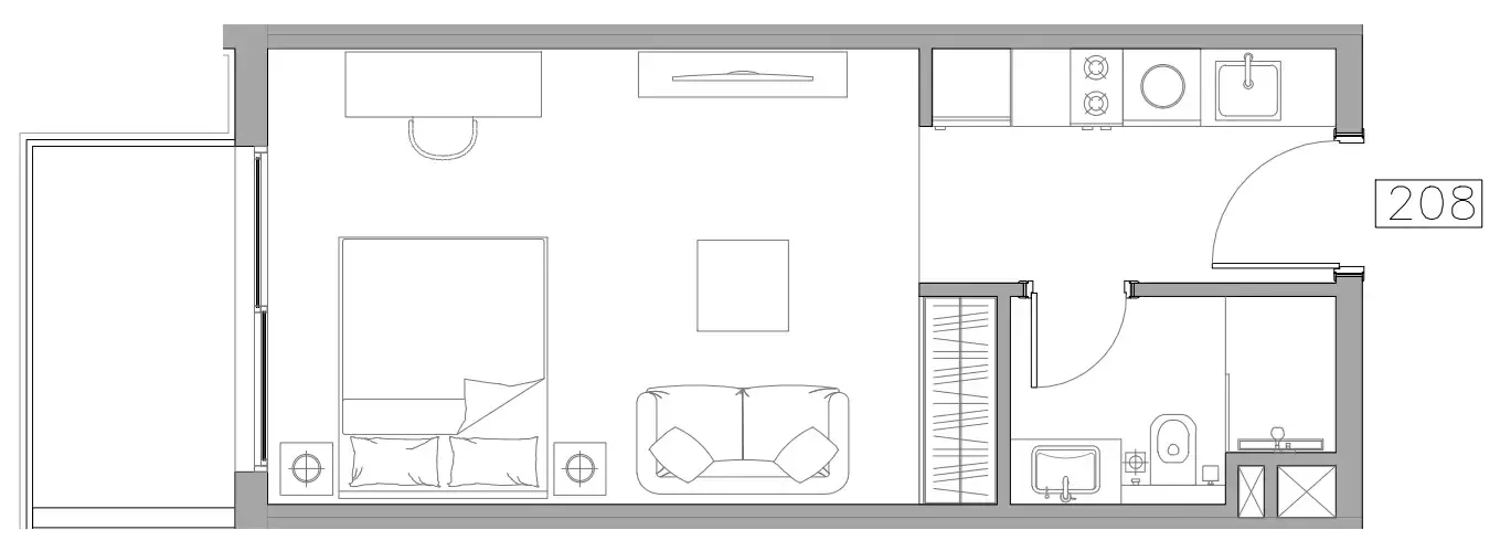 Trevino Studio floor plan, 383 sqft