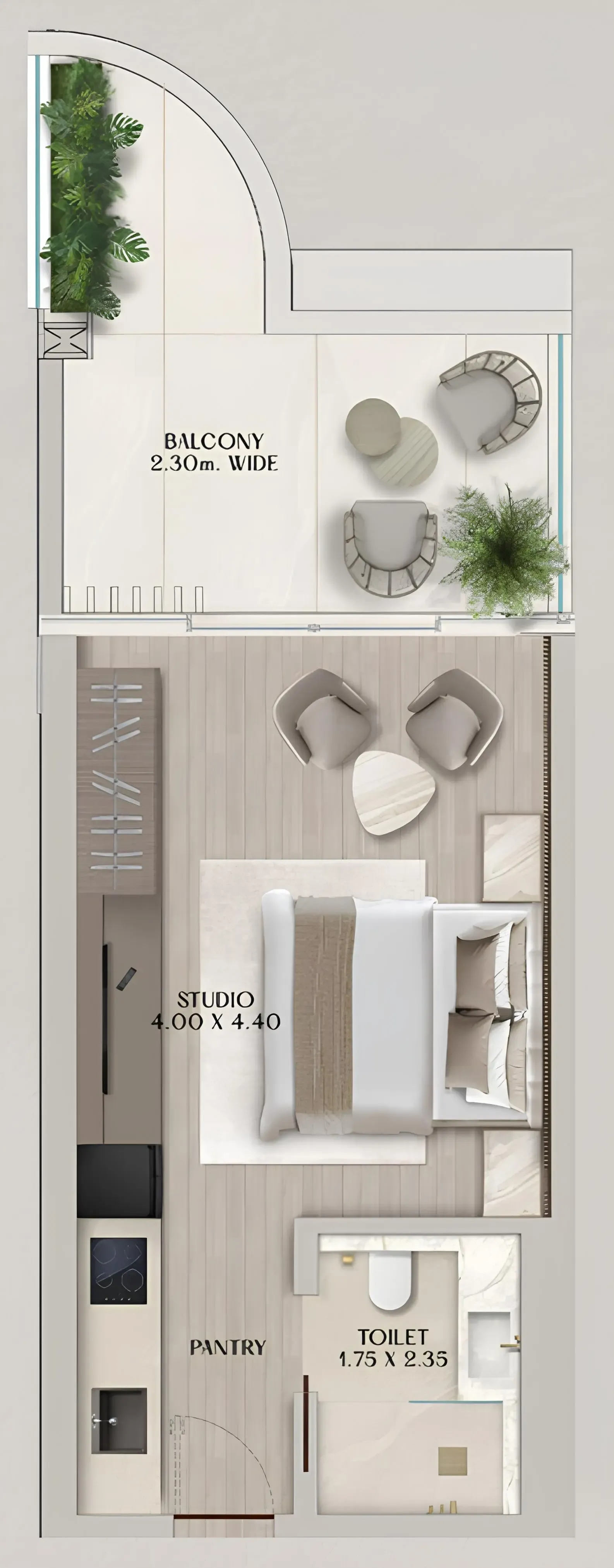 Soléva Beach Residences Studio floor plan, 472 sqft