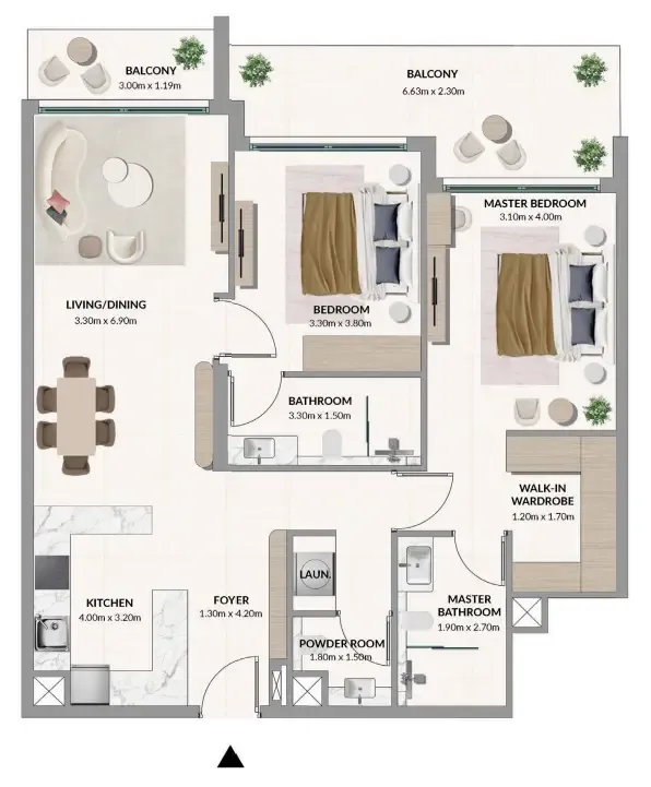 Woodland Terraces 2 bed floor plan, 1,193 sqft