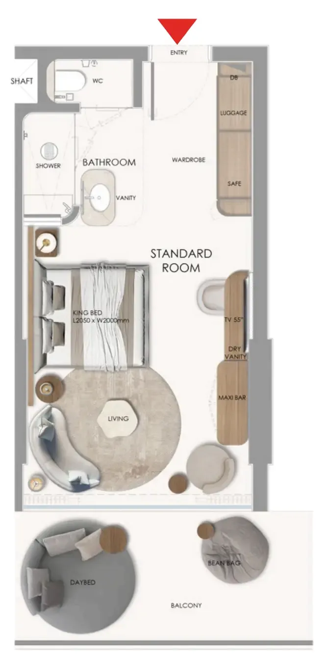 The Unexpected Al Marjan Island Hotel and Residence Studio floor plan, 501 sqft