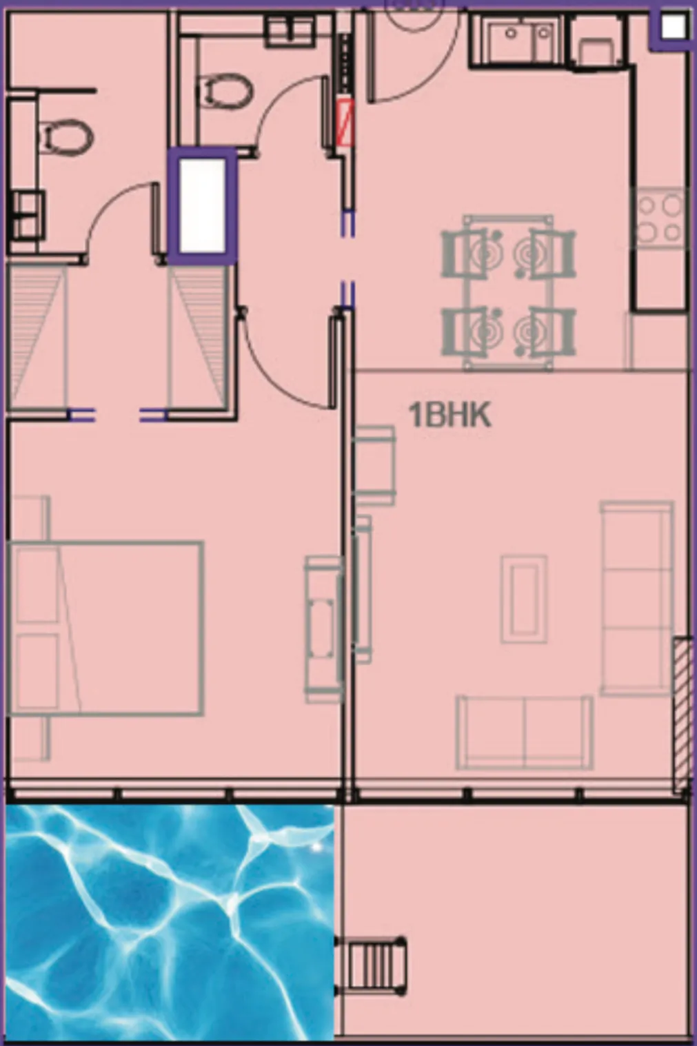 Samana Portofino 1 bed floor plan, 822 sqft