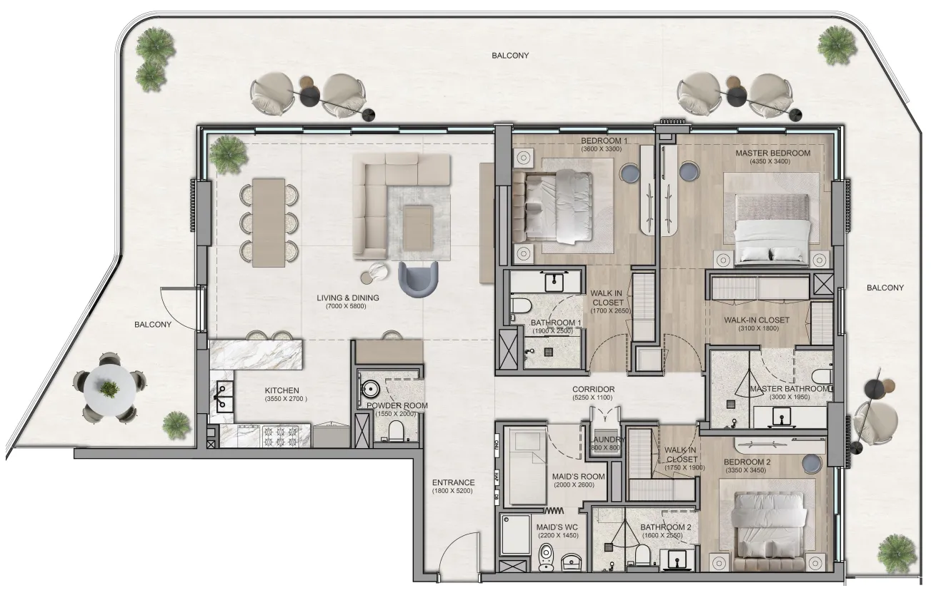 Flora Isle Beachfront Residences 3 bed floor plan, 2,807 sqft