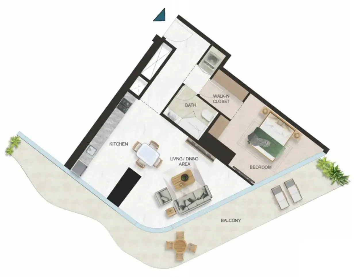 Oystra 1 bed floor plan, 1,162 sqft