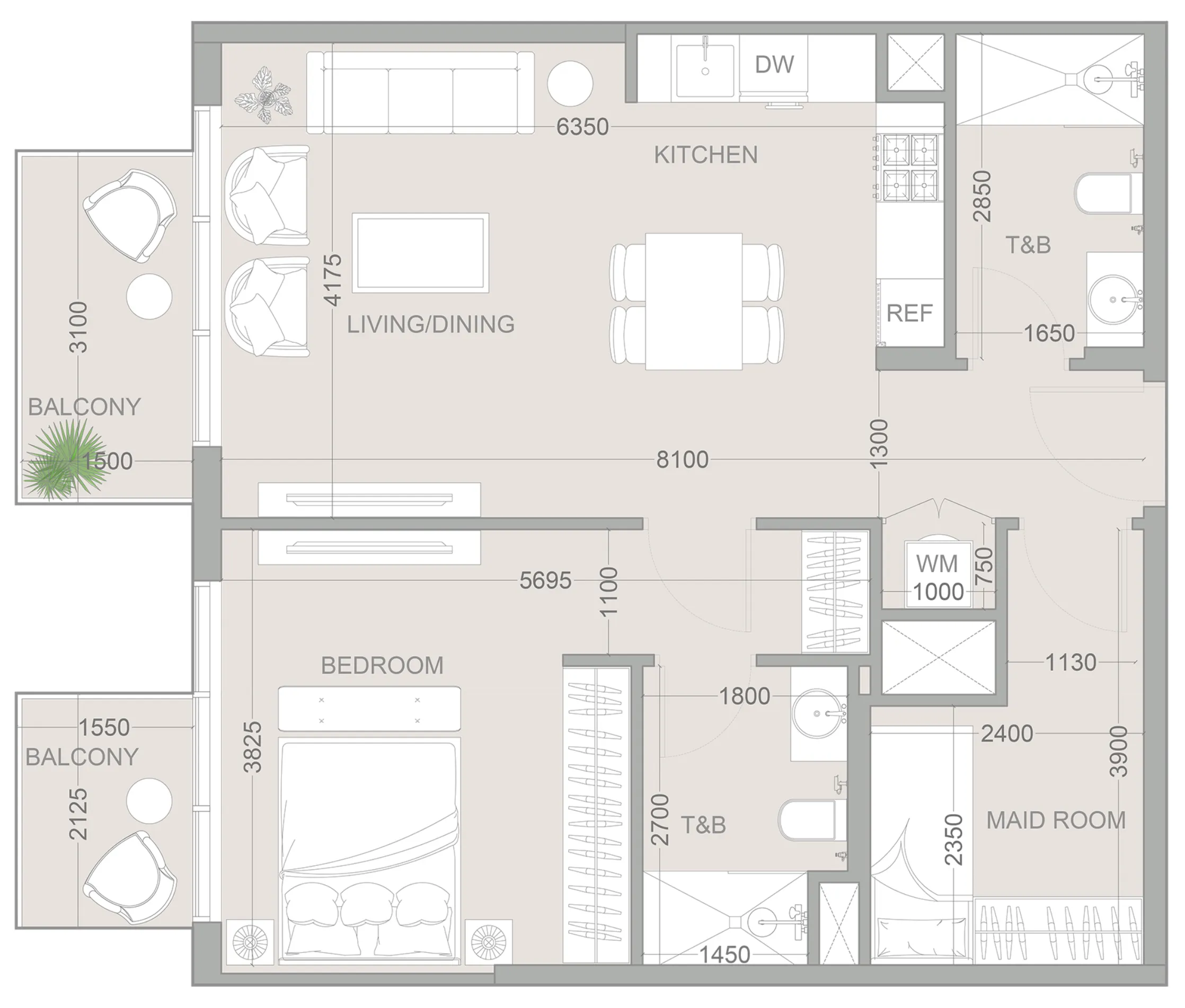 1WOOD Residence 2 1 bed floor plan, 830 sqft