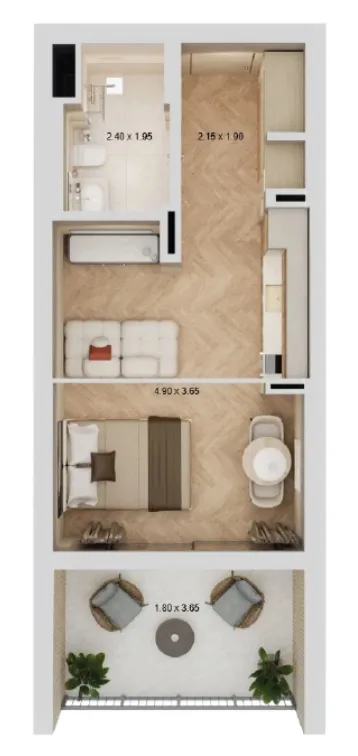 Arisha Terraces Studio floor plan, 412 sqft