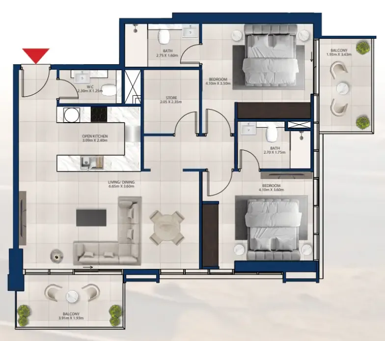 Al Vista 2 bed floor plan, 1,182 sqft