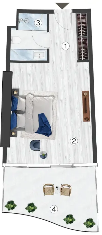 Radisson Blu Hotel & Residences Studio floor plan, 540 – 544 sqft