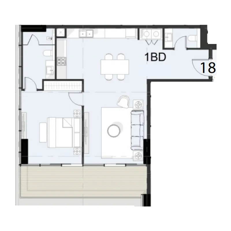 Cove Boulevard 1 bed floor plan, 984 sqft