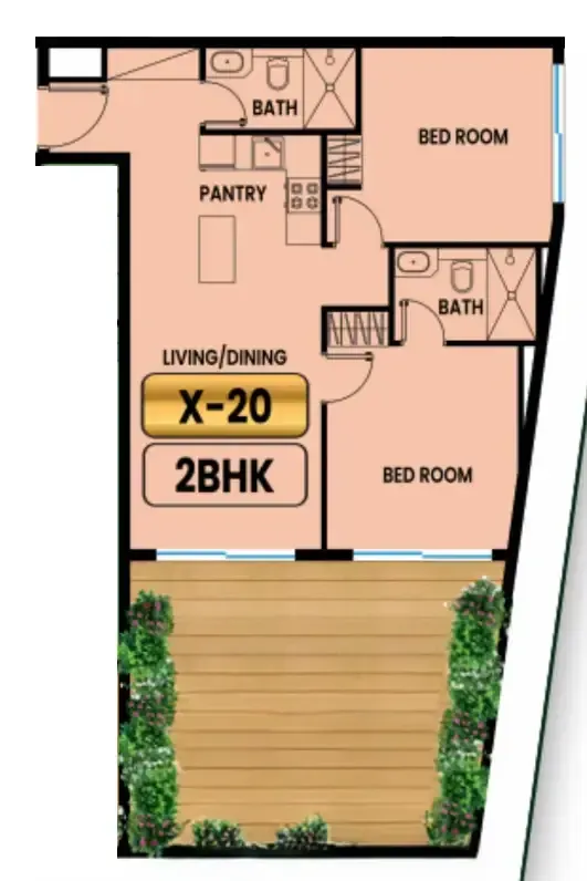 Vincitore Aqua Flora 2 bed floor plan, 1,061 sqft