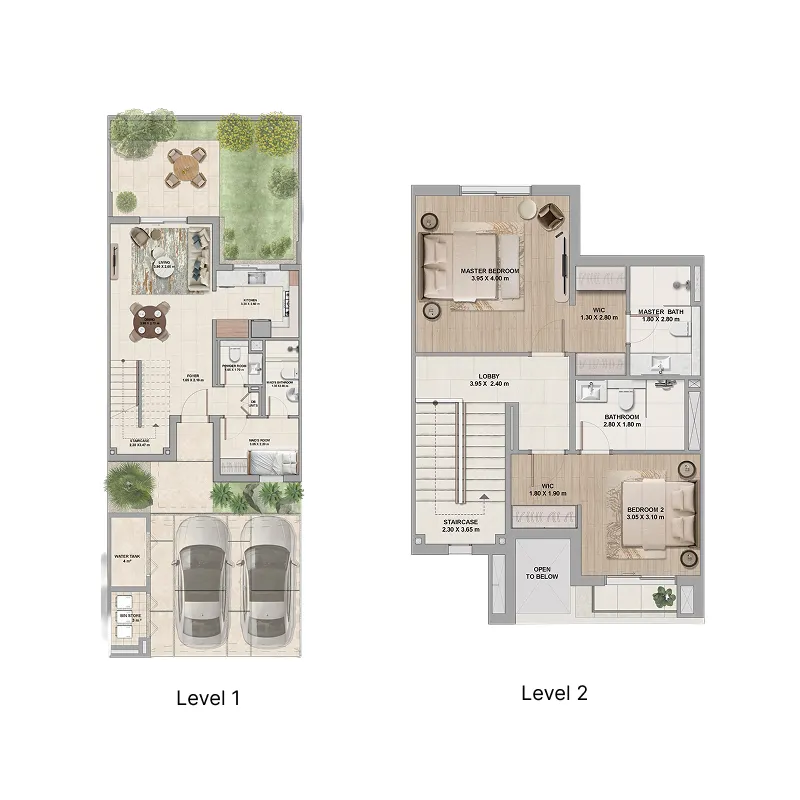 Al Ghadeer Gardens 2 bed floor plan, 1,378 – 1,636 sqft