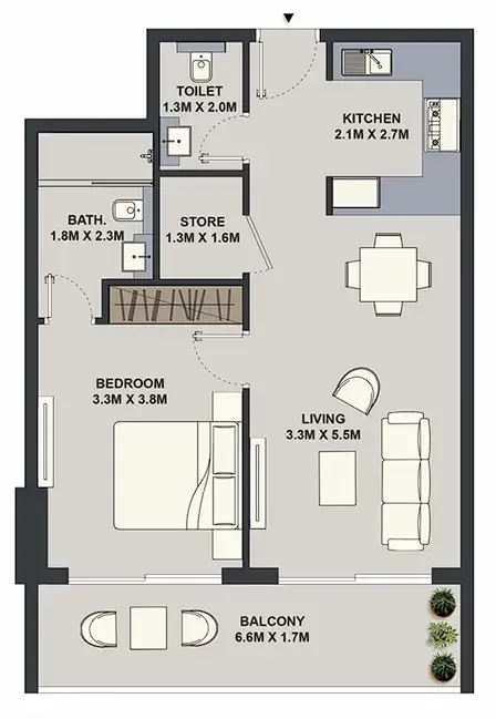 Maison Elysee 1 bed floor plan, 719 sqft