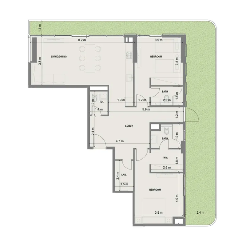 Blue Marina Residence 2 bed floor plan, 1,846 sqft